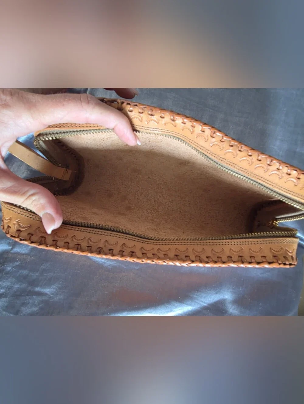 Vintage CLIFTON'S Handmade Hand Tooled Leather Clutch Wristlet